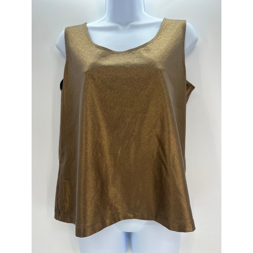 Chicos Womens Bronze Metallic Shimmer Tank Top Scoop Neck Shell Size 2 Large